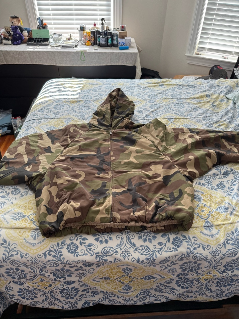 Essentials Camouflage Zip-Up Hoodie in Green and Brown